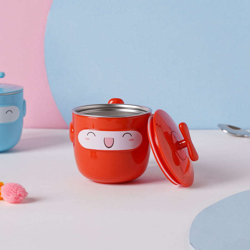 Cartoon Double Wall Stainless Steel Baby Bowl Red 200 ml - Kids Lunch Box