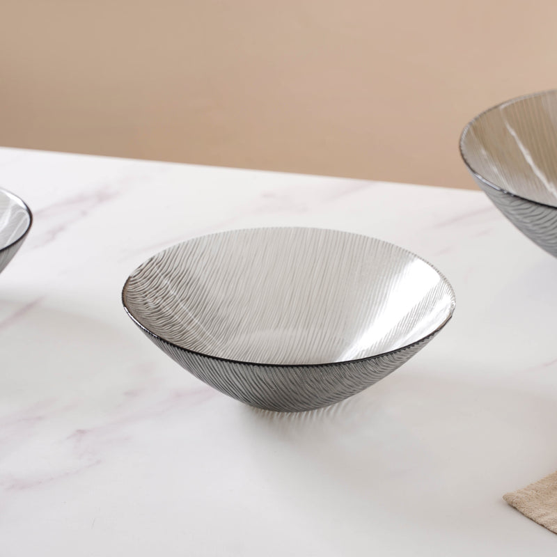Waves Glass Bowl Set of 3 Grey - Glass bowl, serving bowl set, bowl for snacks, glass serving bowl, large serving bowl | Bowls for dining table & home decor