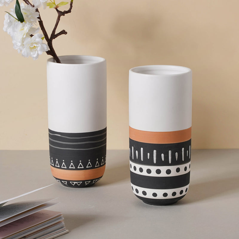 White Ethnic Vase - Flower vase for home decor, office and gifting | Home decoration items