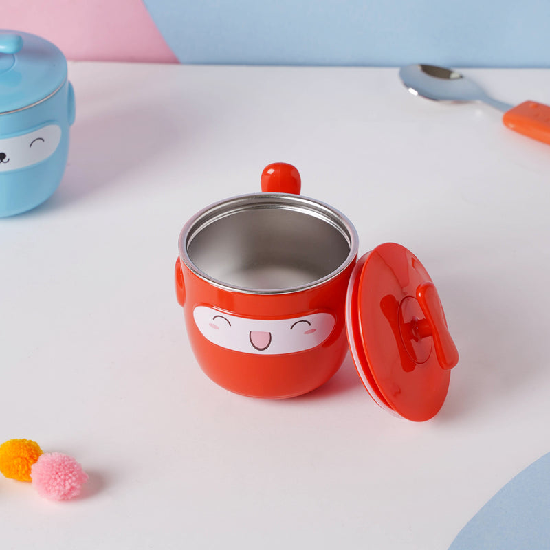 Cartoon Double Wall Stainless Steel Baby Bowl Red 200 ml - Kids Lunch Box