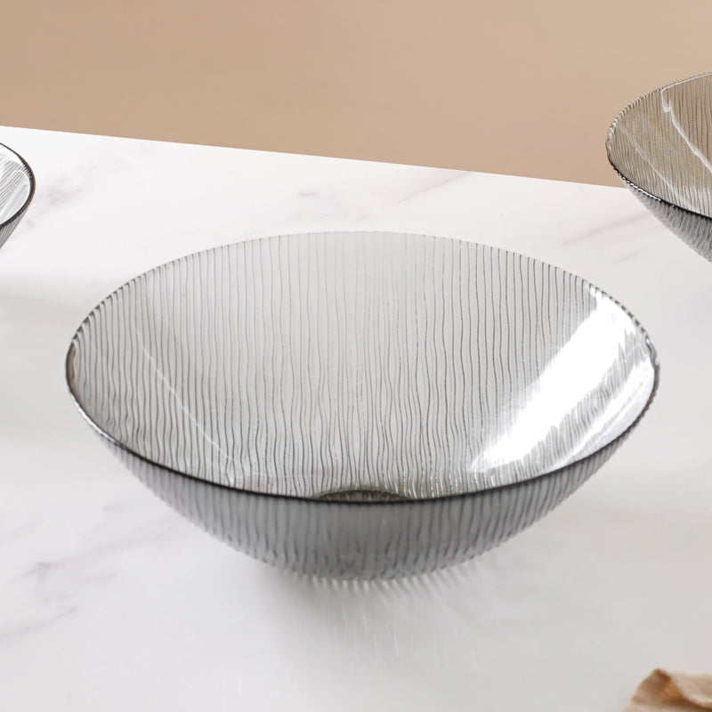 Waves Glass Bowl Set of 3 Grey - Glass bowl, serving bowl set, bowl for snacks, glass serving bowl, large serving bowl | Bowls for dining table & home decor