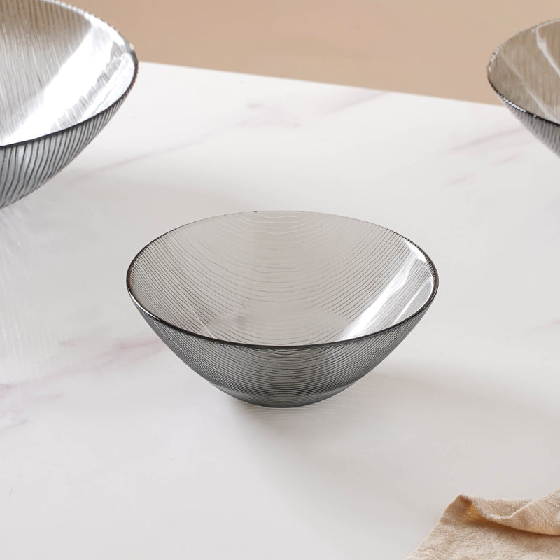 Waves Glass Bowl Set of 3 Grey - Glass bowl, serving bowl set, bowl for snacks, glass serving bowl, large serving bowl | Bowls for dining table & home decor