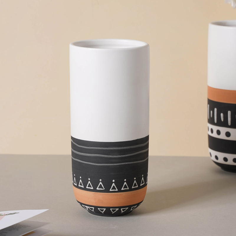 White Ethnic Vase - Flower vase for home decor, office and gifting | Home decoration items