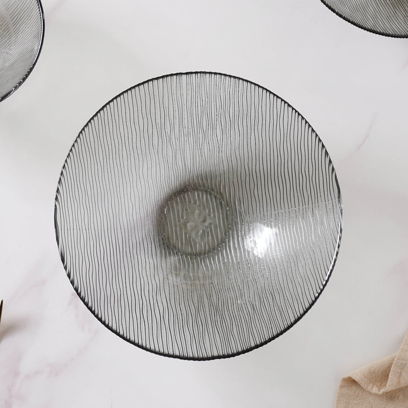 Waves Glass Bowl Set of 3 Grey - Glass bowl, serving bowl set, bowl for snacks, glass serving bowl, large serving bowl | Bowls for dining table & home decor