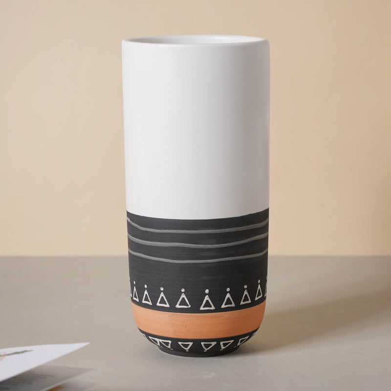 White Ethnic Vase - Flower vase for home decor, office and gifting | Home decoration items