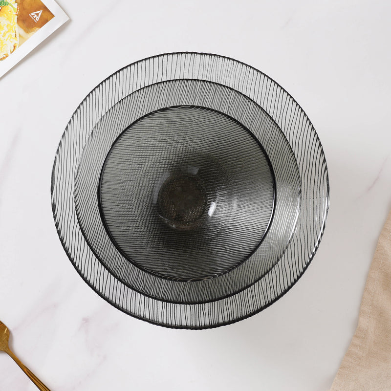 Waves Glass Bowl Set of 3 Grey - Glass bowl, serving bowl set, bowl for snacks, glass serving bowl, large serving bowl | Bowls for dining table & home decor