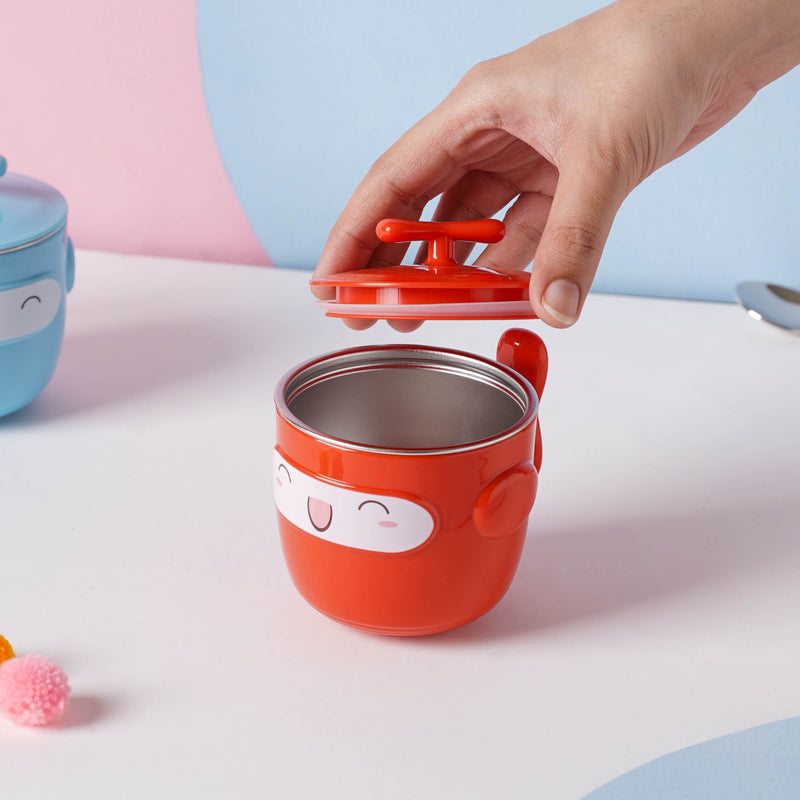 Cartoon Double Wall Stainless Steel Baby Bowl Red 200 ml - Kids Lunch Box