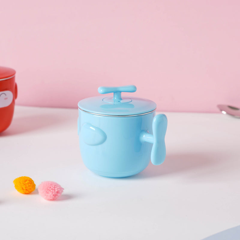 Cartoon Double Wall Stainless Steel Baby Bowl Blue 200 ml - Kids Lunch Box