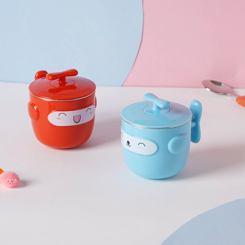 Cartoon Double Wall Stainless Steel Baby Bowl Blue 200 ml - Kids Lunch Box