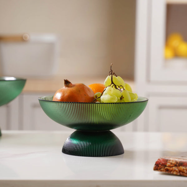 Ribbed Emerald Fruit Bowl Small - Glass bowl, serving bowls, bowl for snacks, glass serving bowl, large serving bowl | Bowls for dining table & home decor