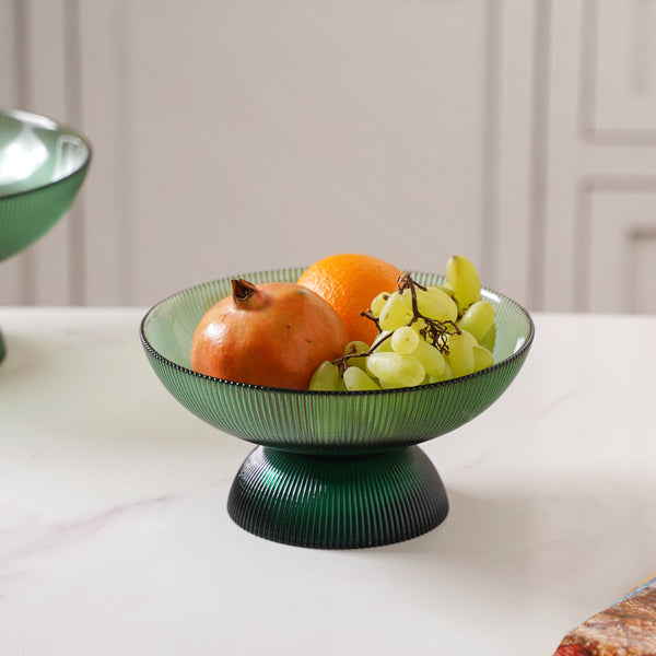 Ribbed Emerald Fruit Bowl Small - Glass bowl, serving bowls, bowl for snacks, glass serving bowl, large serving bowl | Bowls for dining table & home decor