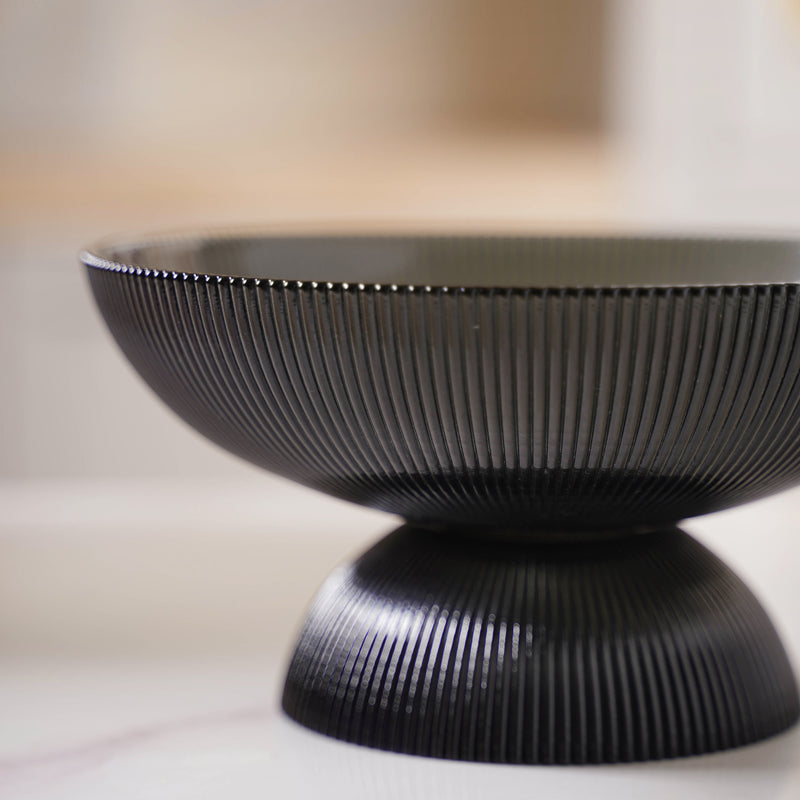 Ribbed Grey Fruit Bowl Small - Glass bowl, serving bowls, bowl for snacks, glass serving bowl, large serving bowl | Bowls for dining table & home decor