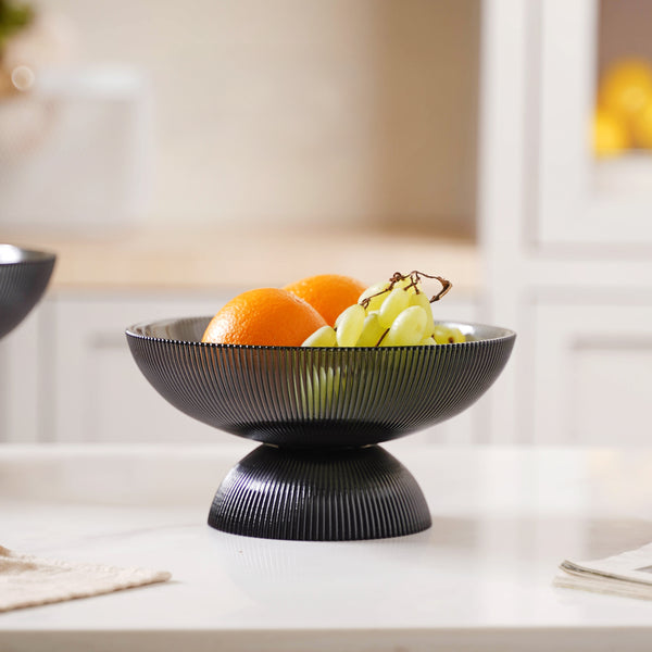Ribbed Grey Fruit Bowl Small - Glass bowl, serving bowls, bowl for snacks, glass serving bowl, large serving bowl | Bowls for dining table & home decor
