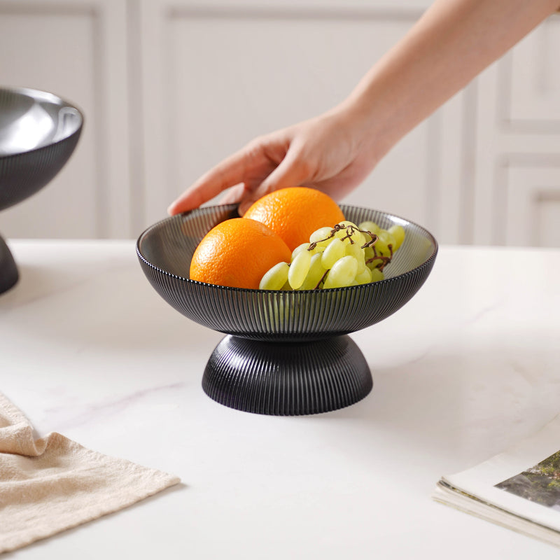 Ribbed Grey Fruit Bowl Small - Glass bowl, serving bowls, bowl for snacks, glass serving bowl, large serving bowl | Bowls for dining table & home decor