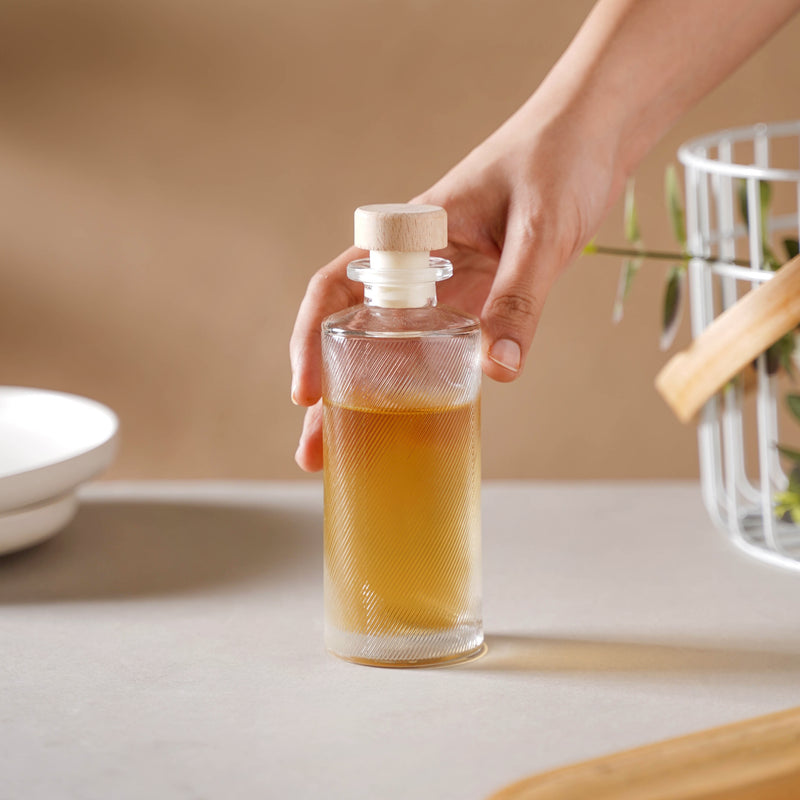 Textured Glass Bottle with Cork - Water bottle, juice bottle, mini bottle | Bottle for Travelling & Dining Table