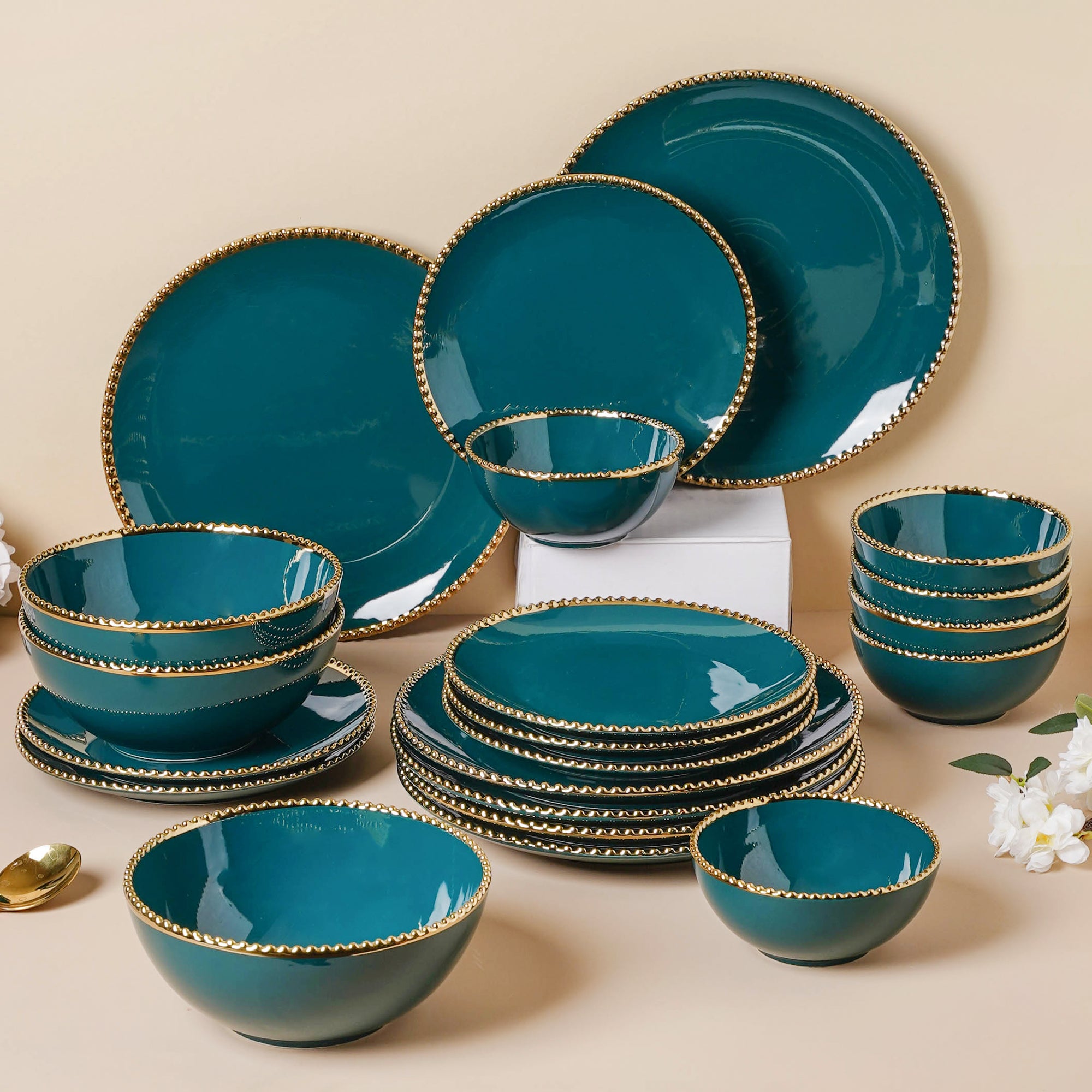 Green Elysian 21 Piece Dinner Set For Online Premium Dinner