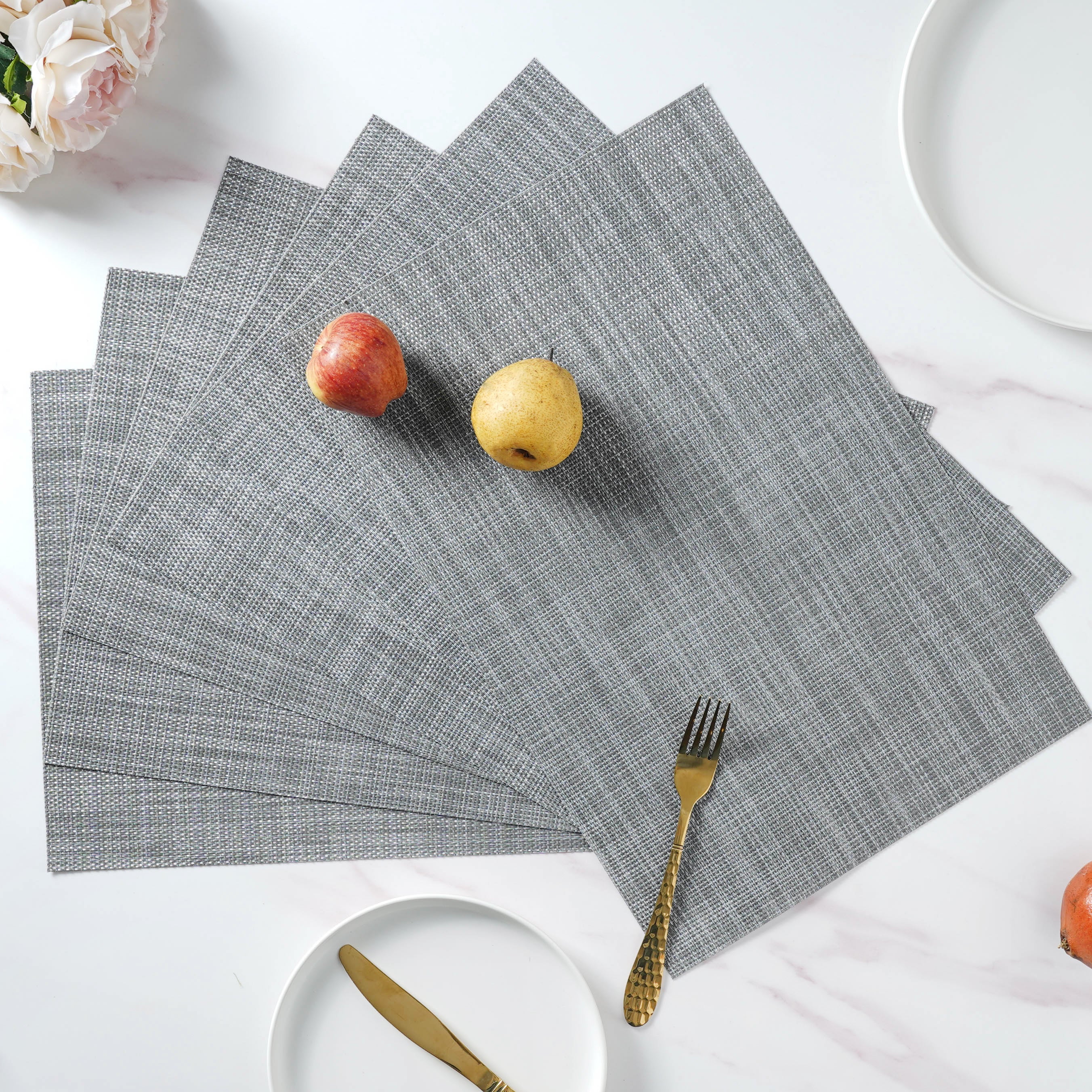 White-grey PVC Table Mat Set of 6 Online - Premium Table Mat | Nestasia