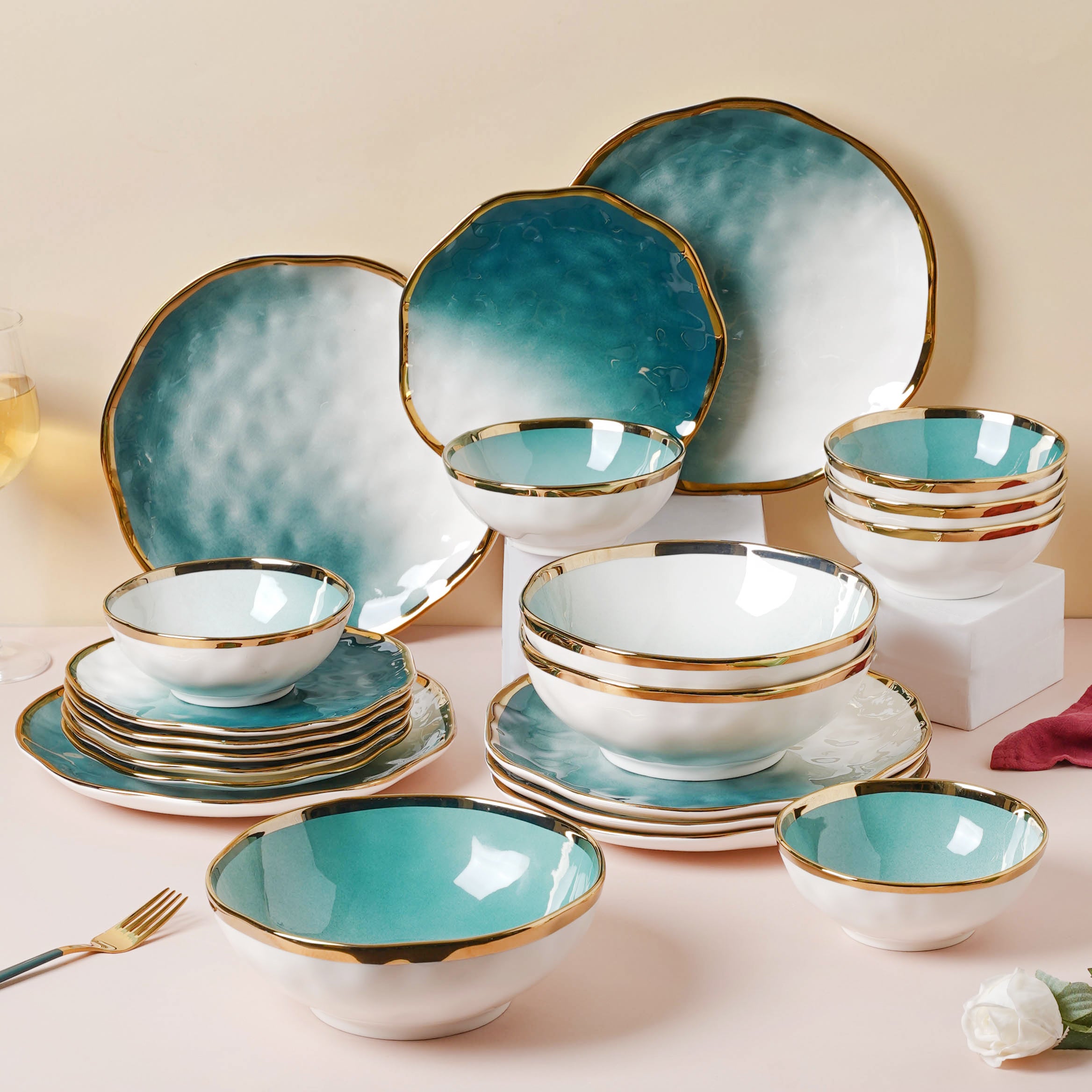 Green Ombre 21 Piece Dinner Set For 6 Online - Premium Dinner Set