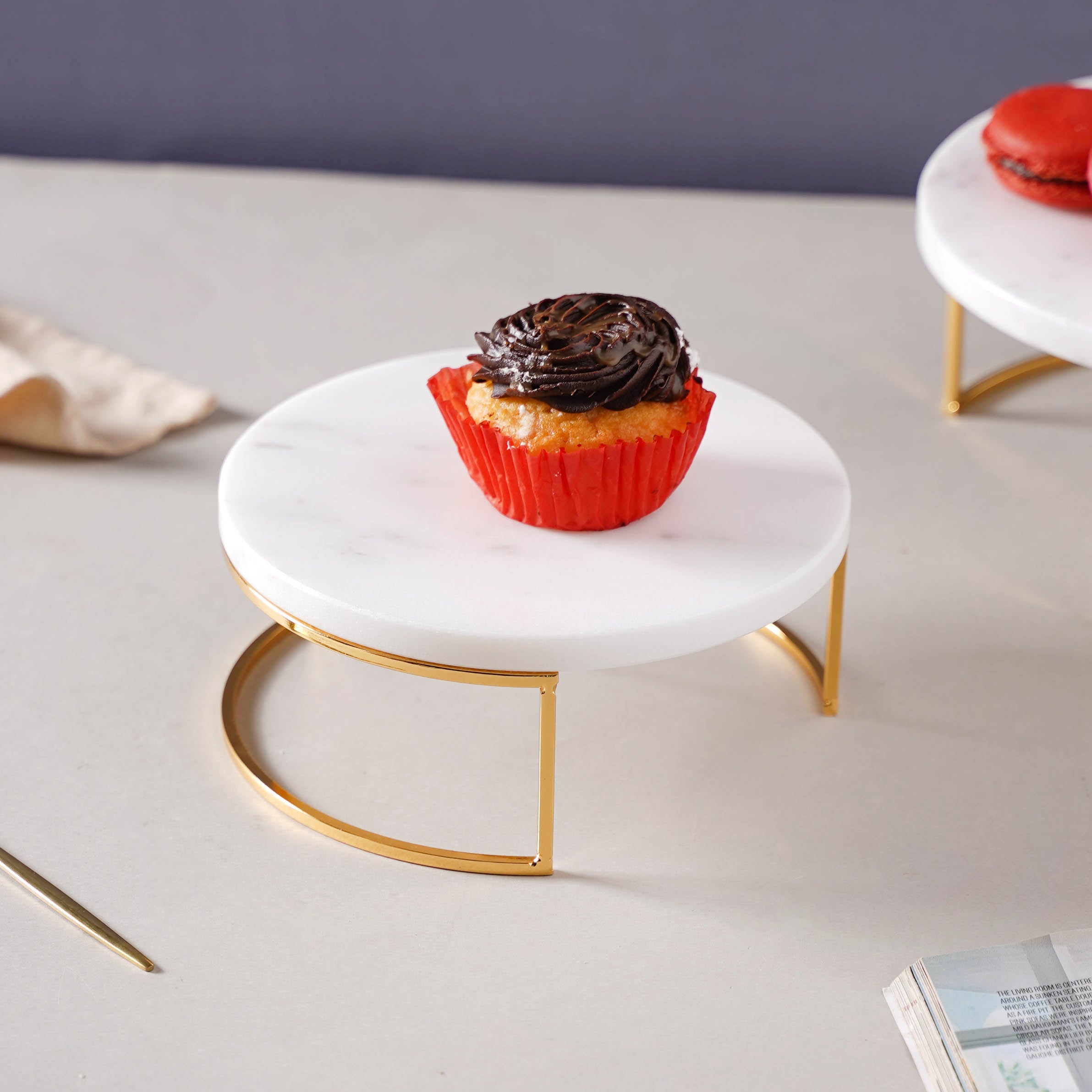 Cake Stand - 12 Round White Marble with Gold Accent Dessert and Cupcake  Serving Display - Perfect for Weddings, Showers, Anniversaries, Parties, or