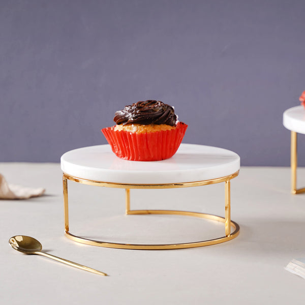 Small Round Marble Tray With Metal Stand