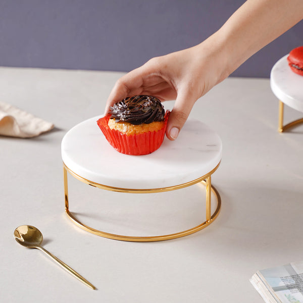 Small Round Marble Tray With Metal Stand