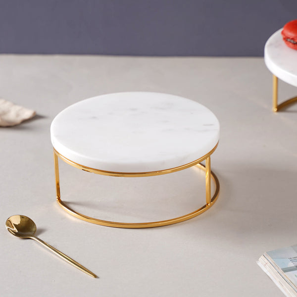 Small Round Marble Tray With Metal Stand