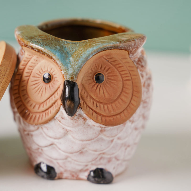 Colossal White Ceramic Owl Planter With Wooden Coaster - Indoor planters and flower pots | Home decor items
