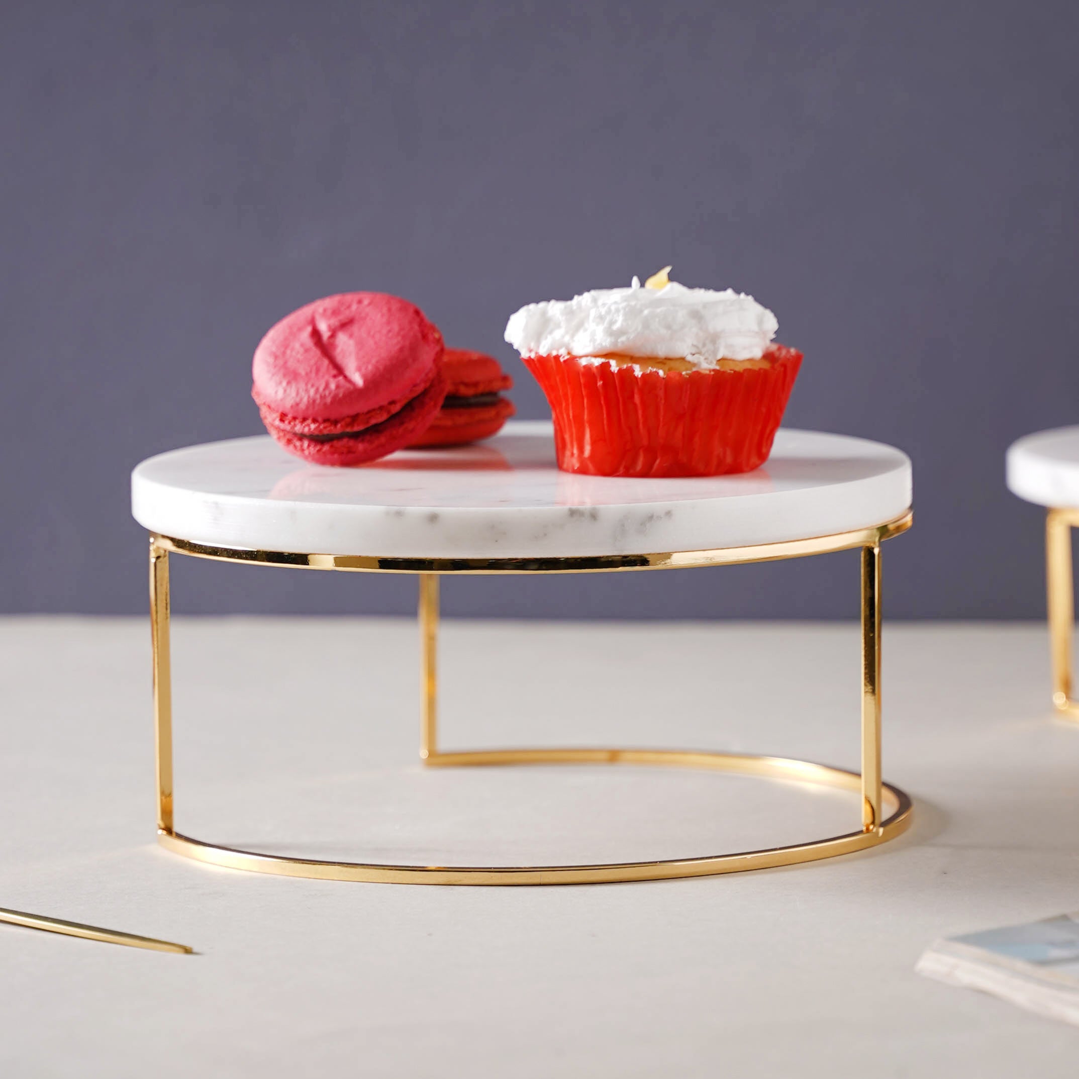 Large Round Marble Tray With Metal Stand