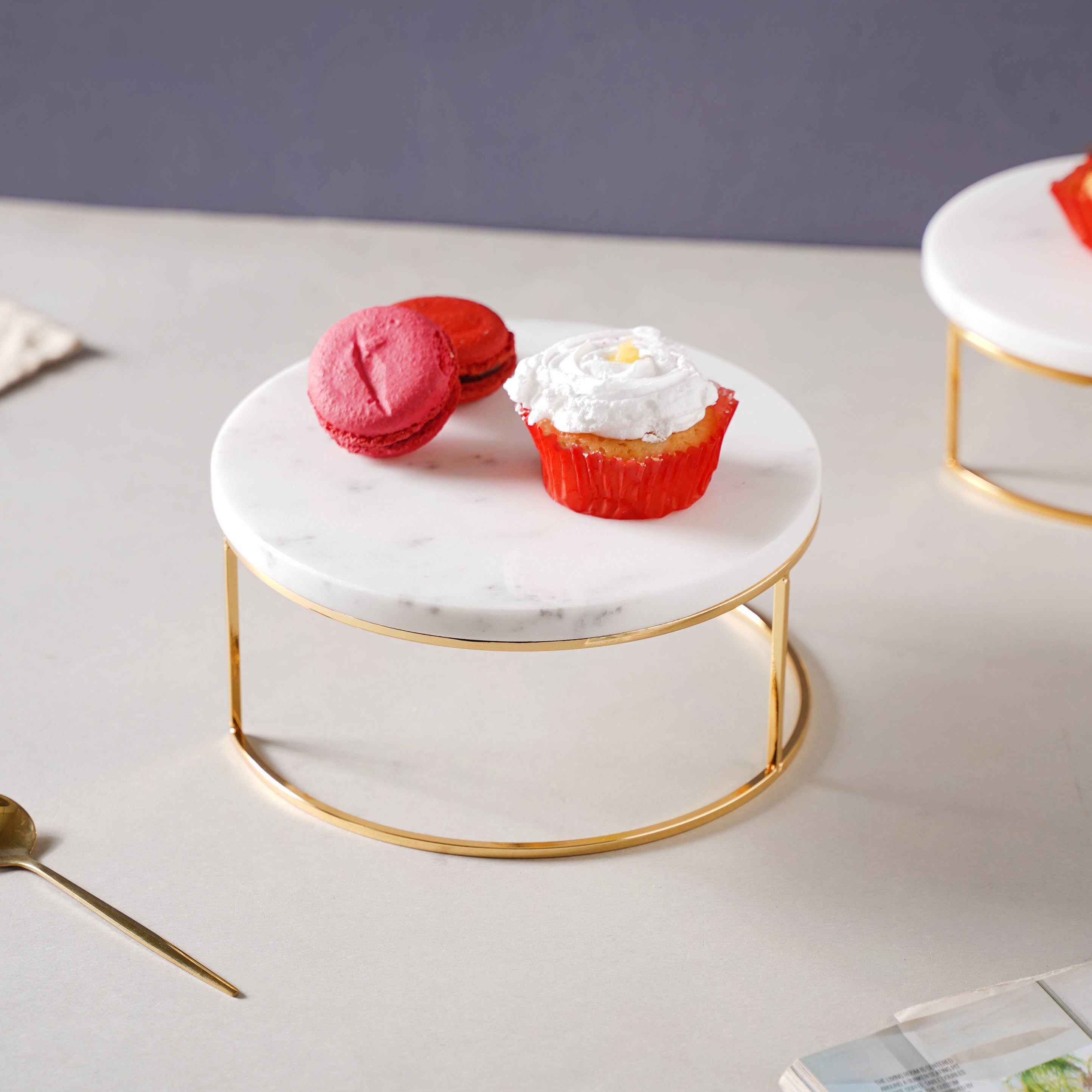 Large Round Marble Tray With Metal Stand