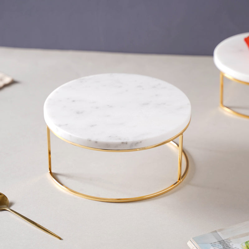 Large Round Marble Tray With Metal Stand