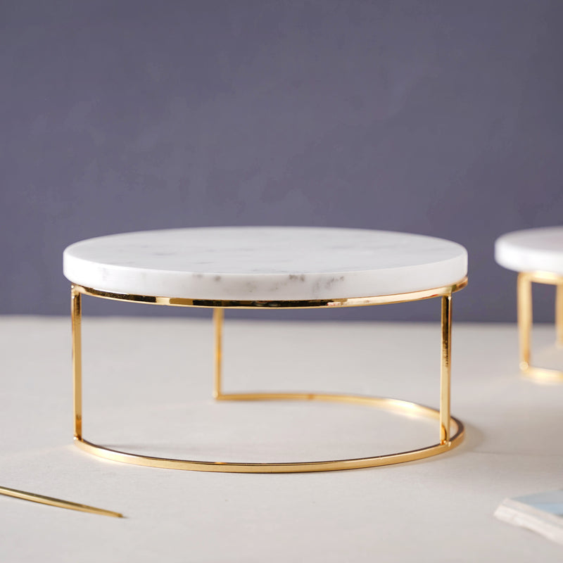 Large Round Marble Tray With Metal Stand