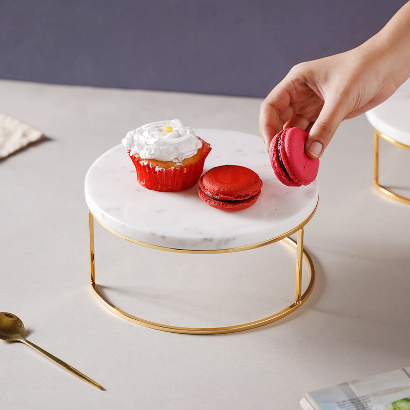 Large Round Marble Tray With Metal Stand