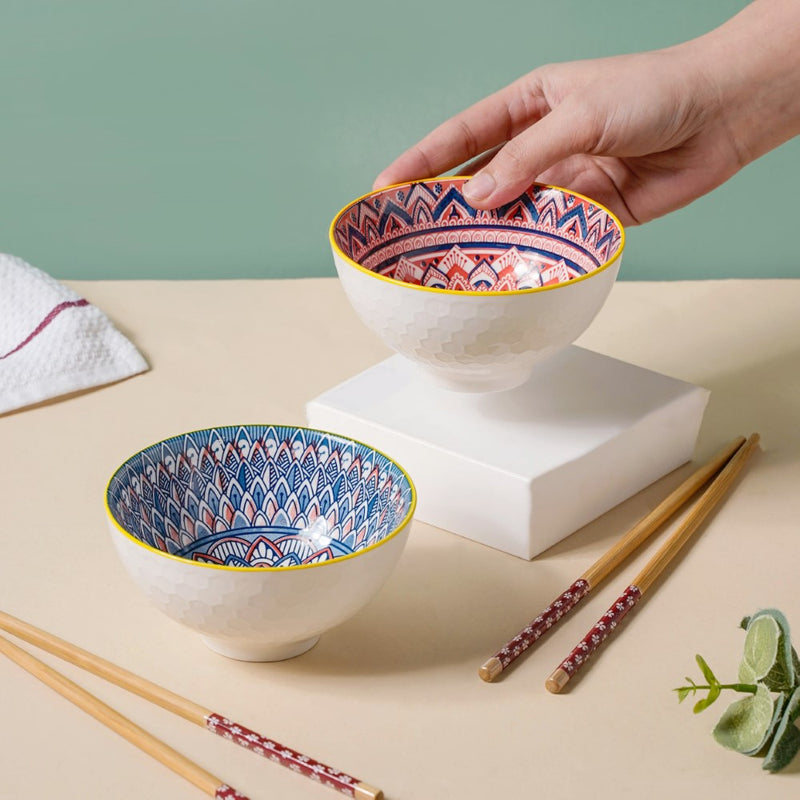 Bohemian Ramen Bowl Set of 2 - Bowl, soup bowl, ceramic bowl, snack bowls, curry bowl, popcorn bowls | Bowls for dining table & home decor