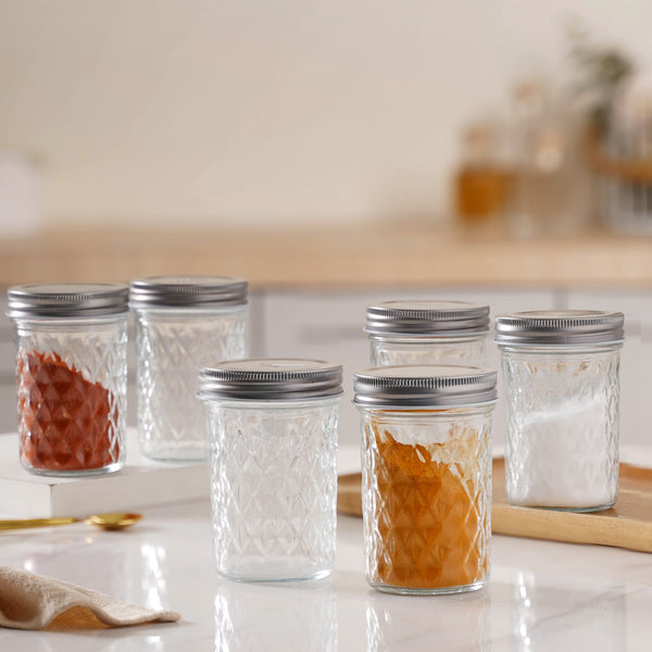 Textured Mason Jar Medium Set of 6 - Jar