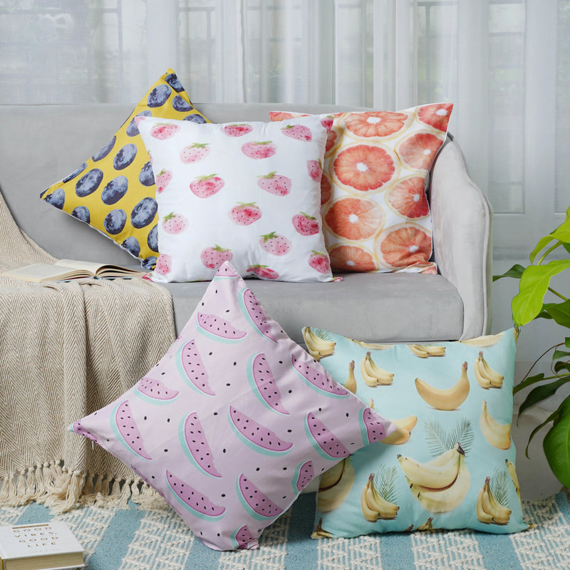 Cushion Cover Set of 5 with Fruit Prints
