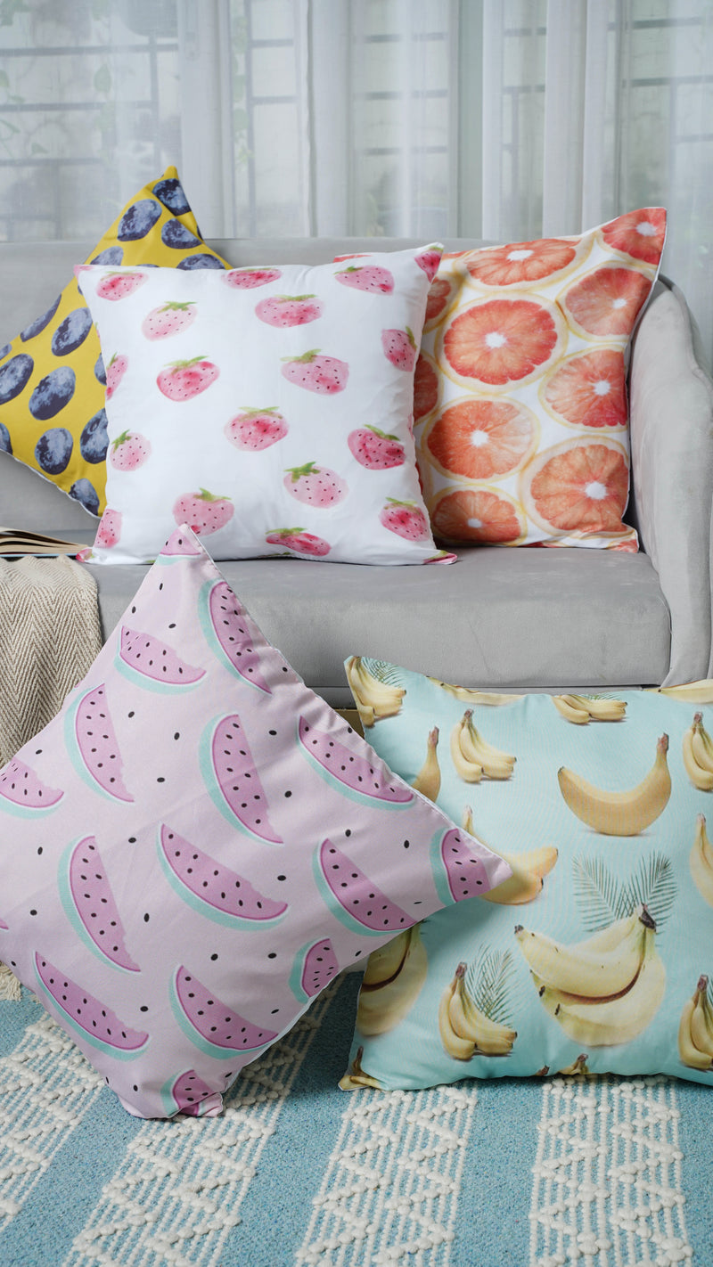 Cushion Cover Set of 5 with Fruit Prints
