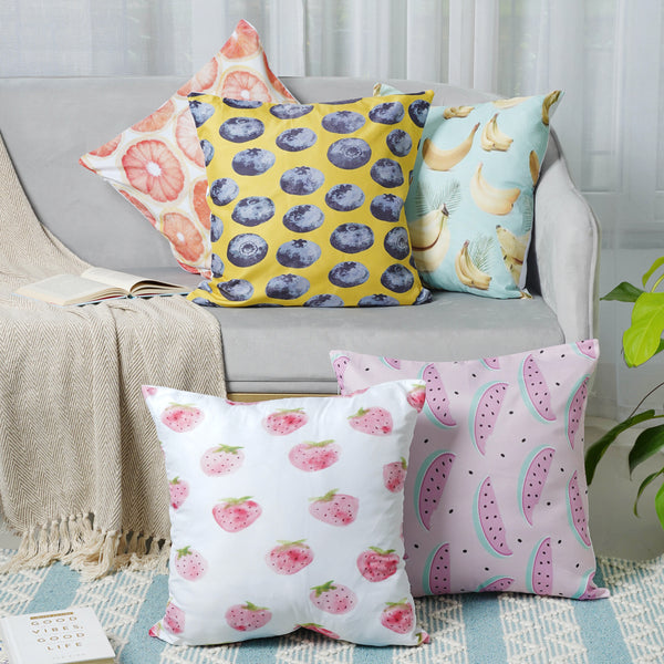 Cushion Cover Set of 5 with Fruit Prints