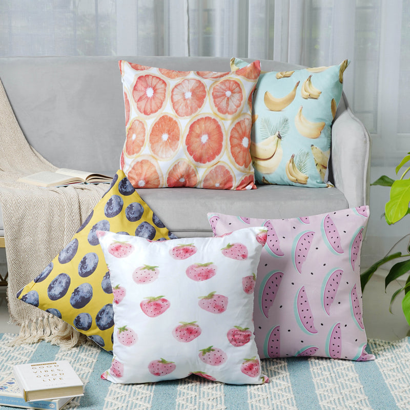 Cushion Cover Set of 5 with Fruit Prints