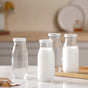 Milk Glass Bottle With Lid Set of 4 - Water bottle, juice bottle, glass bottle | Bottle for Travelling & Dining Table