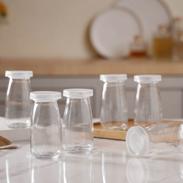 Small Glass Storage Container Set of 6 - Water bottle, juice bottle, glass bottle | Bottle for Travelling & Dining Table