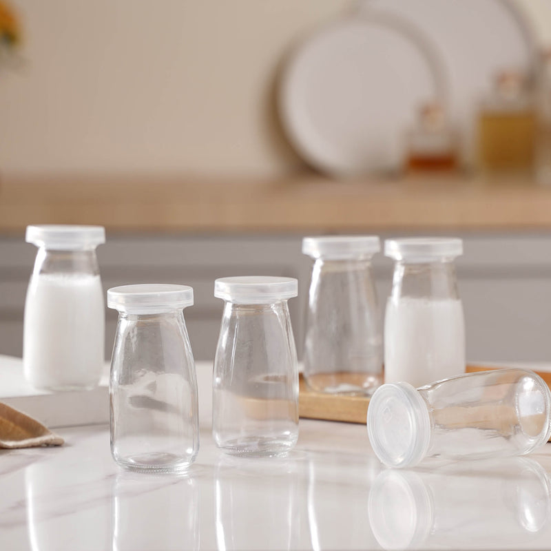 Small Glass Storage Container Set of 6 - Water bottle, juice bottle, glass bottle | Bottle for Travelling & Dining Table