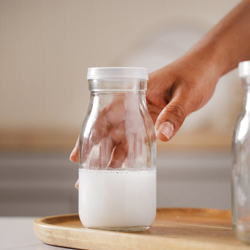 Milk Glass Bottle with Lid Set of 6 - Water bottle, juice bottle, glass bottle | Bottle for Travelling & Dining Table