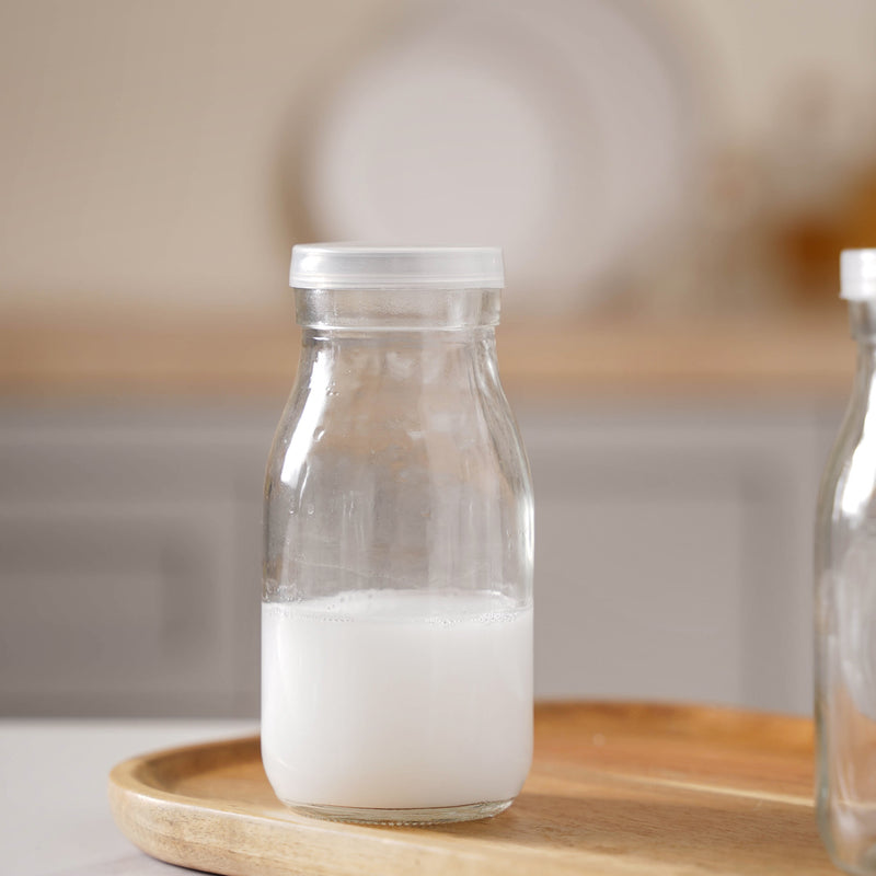 Milk Glass Bottle with Lid Set of 6 - Water bottle, juice bottle, glass bottle | Bottle for Travelling & Dining Table