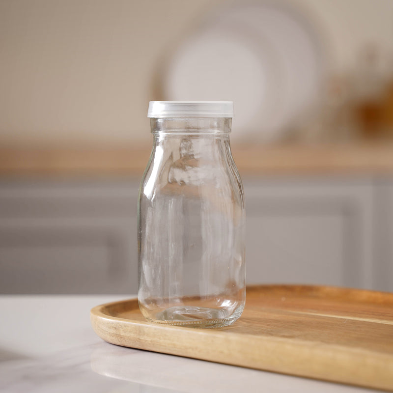 Milk Glass Bottle with Lid Set of 6 - Water bottle, juice bottle, glass bottle | Bottle for Travelling & Dining Table