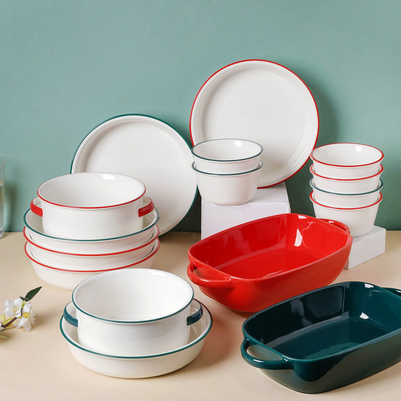 Green and Red Toujours 16 Piece Snack Set For 6