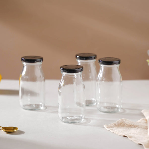 Cylindrical Milk Bottle Set of 4 - Water bottle, juice bottle, glass bottle | Bottle for Travelling & Dining Table