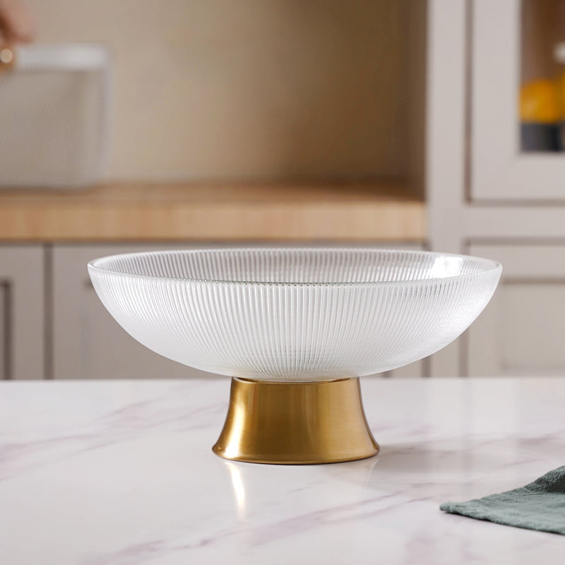 Ribbed Glass Decorative Fruit Bowl - Glass bowl, serving bowls, bowl for snacks, glass serving bowl, large serving bowl | Bowls for dining table & home decor