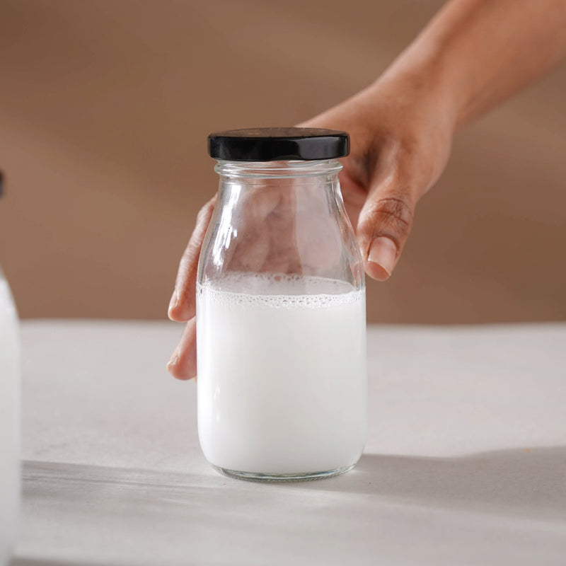 Cylindrical Milk Bottle Set of 4 - Water bottle, juice bottle, glass bottle | Bottle for Travelling & Dining Table