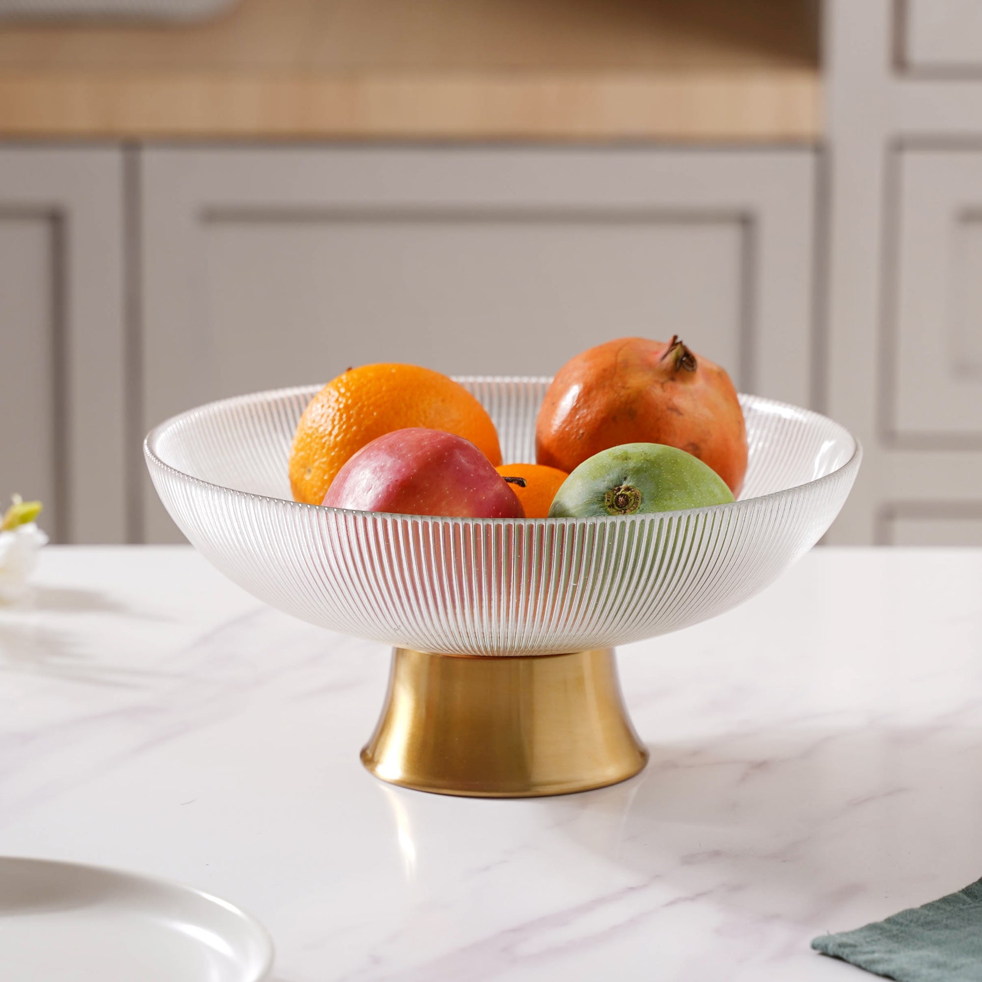 Ribbed Glass Decorative Fruit Bowl - Main Image