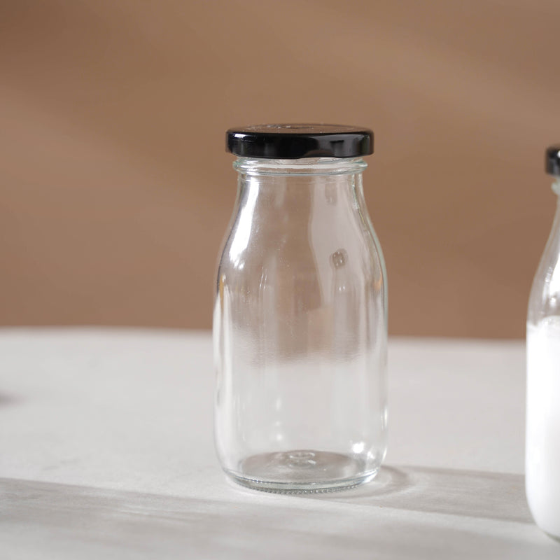 Cylindrical Milk Bottle Set of 4 - Water bottle, juice bottle, glass bottle | Bottle for Travelling & Dining Table